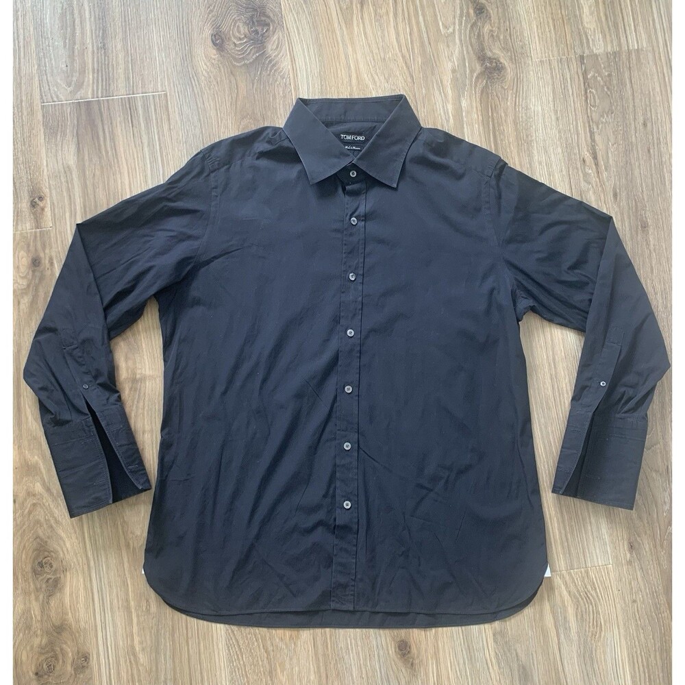 Tom Ford Mens Black Dress Shirt 47 Made in Italy 100% Cotton French Cuff